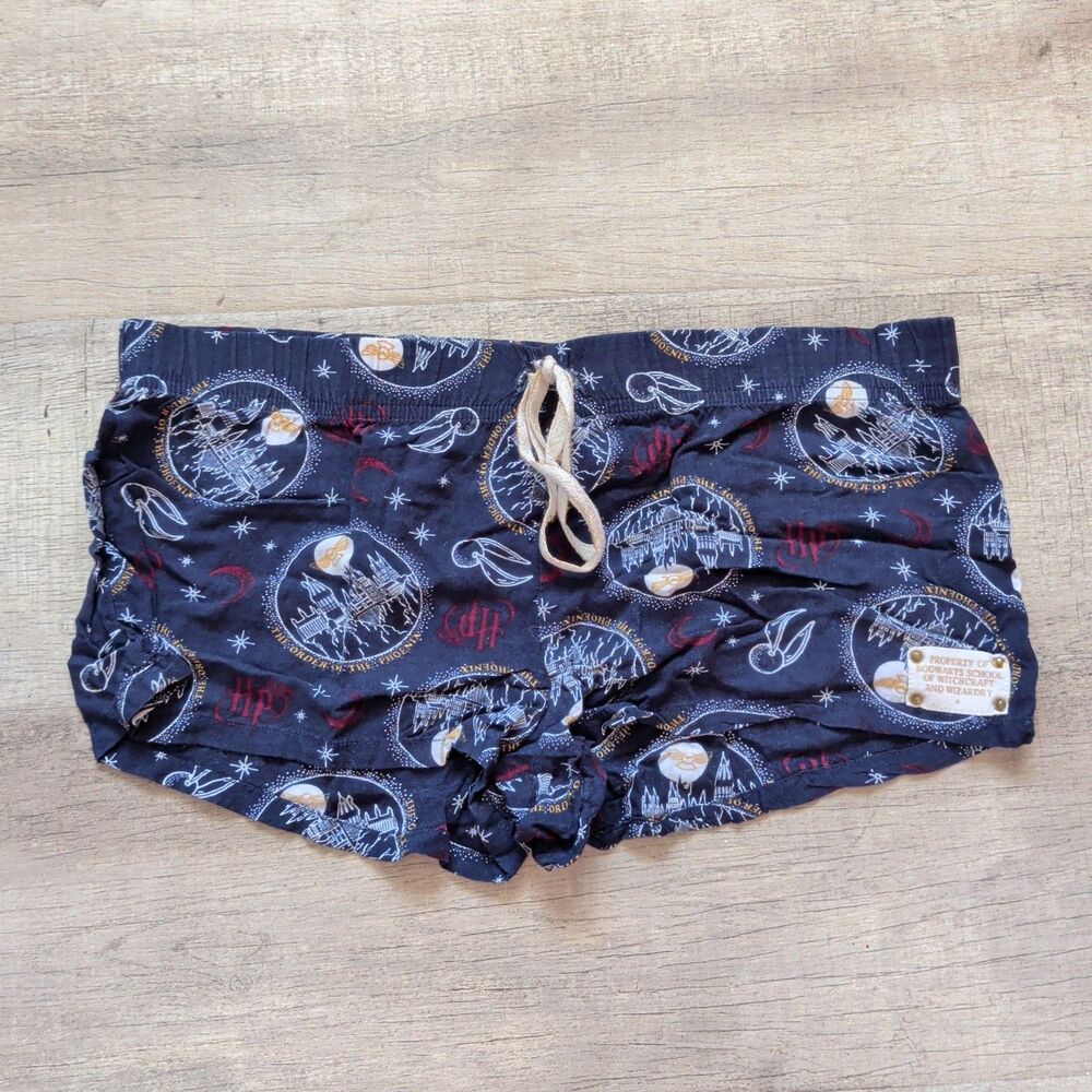 Love To Lounge Harry Potter Pajama Shorts Navy Blue Hogwarts Castle Print Size S
